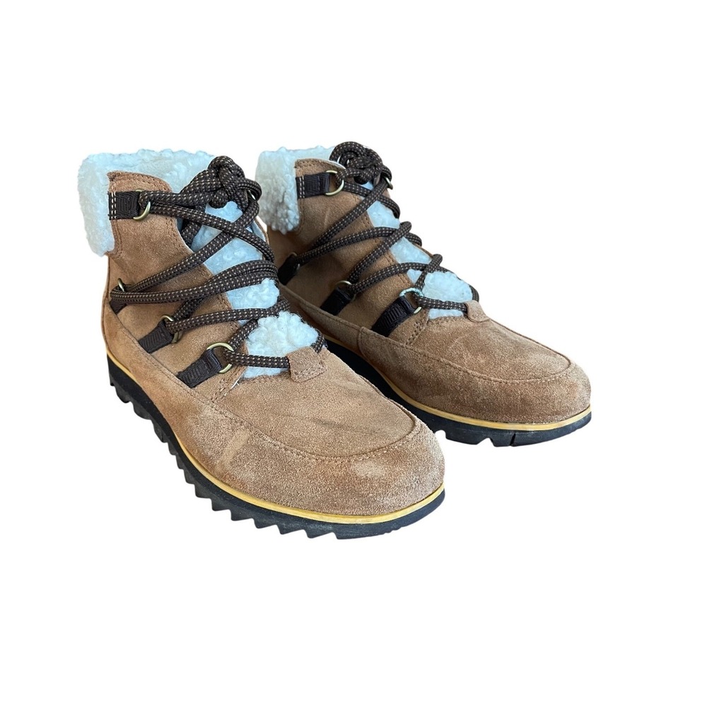 Sorel Lennox Lace STK Suede Sherpa Lined Winter Boots Brown NL4345 Womens 6.5